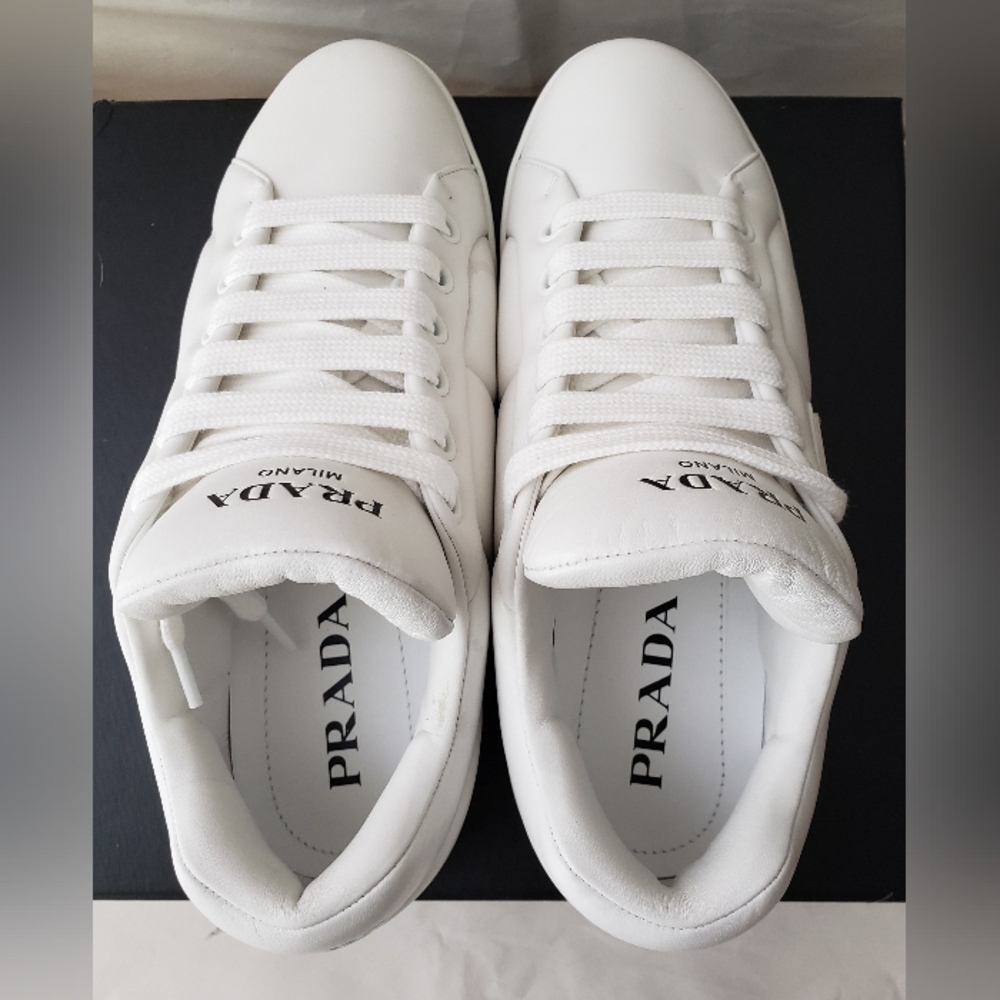Prada Triangle Logo Padded Sneakers White Leather New - Picture 8 of 16